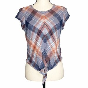 Cloth and Stone Blue‎ Red Plaid Tie Front Blouse Top Small